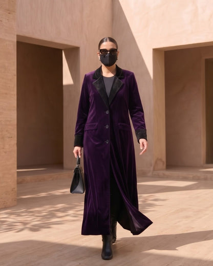 Velvet Coat Abaya with Contrast Lapels For Working Woman