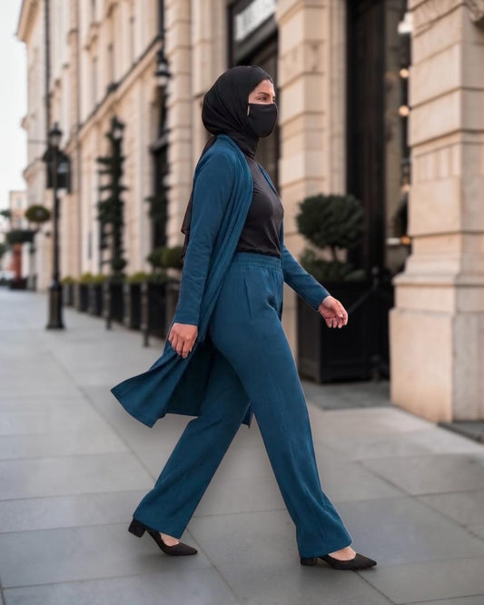 Dark Teal 2-Piece Modest Co-Ord Set with Zipper Top & Elasticated Trousers | Optional Hijab