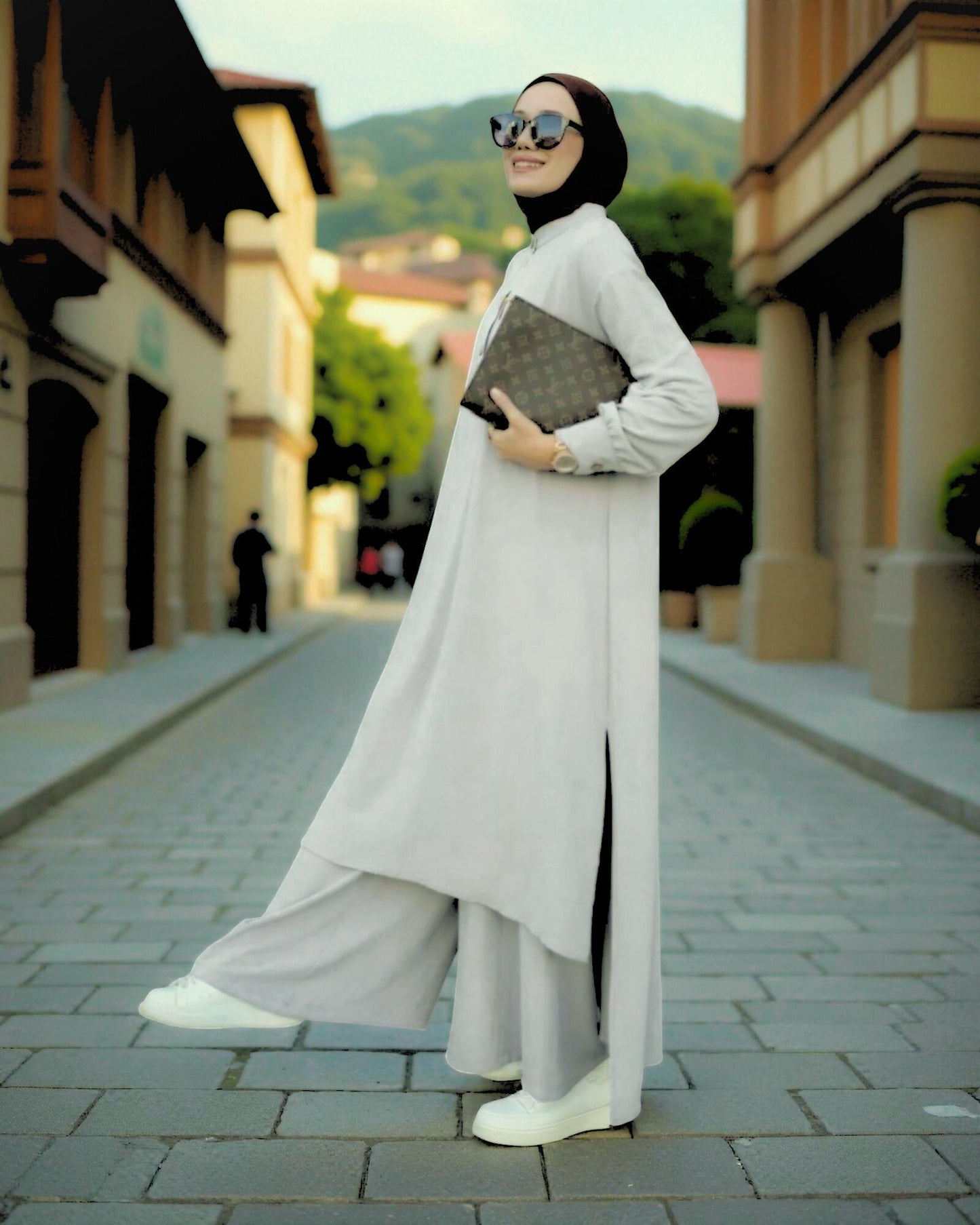 Co-ord Abaya Set for Women Ð Firdaus Fabric with Wide Palazzo & Tunic