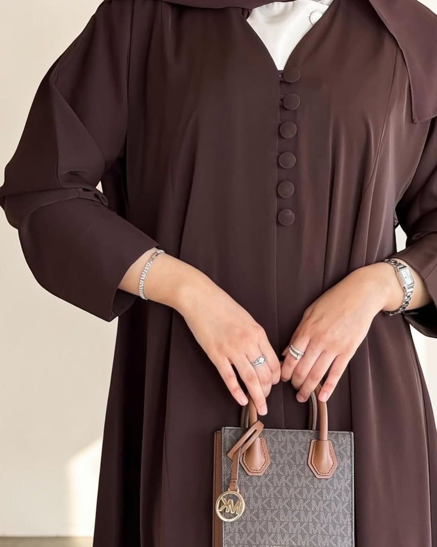 Mahram Brown Daily Wear Abaya with V Neck