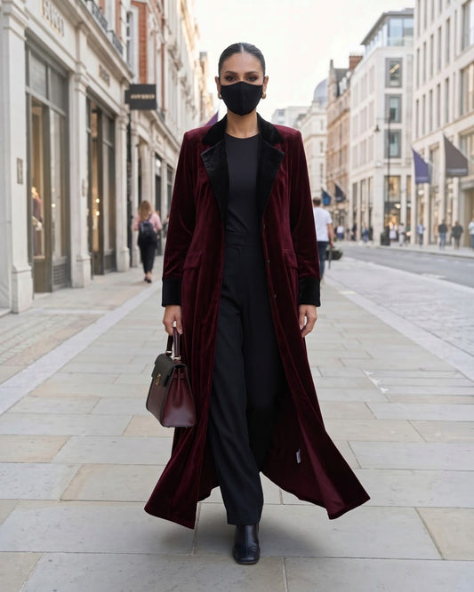 Executive Contrast Velvet Abaya Coat