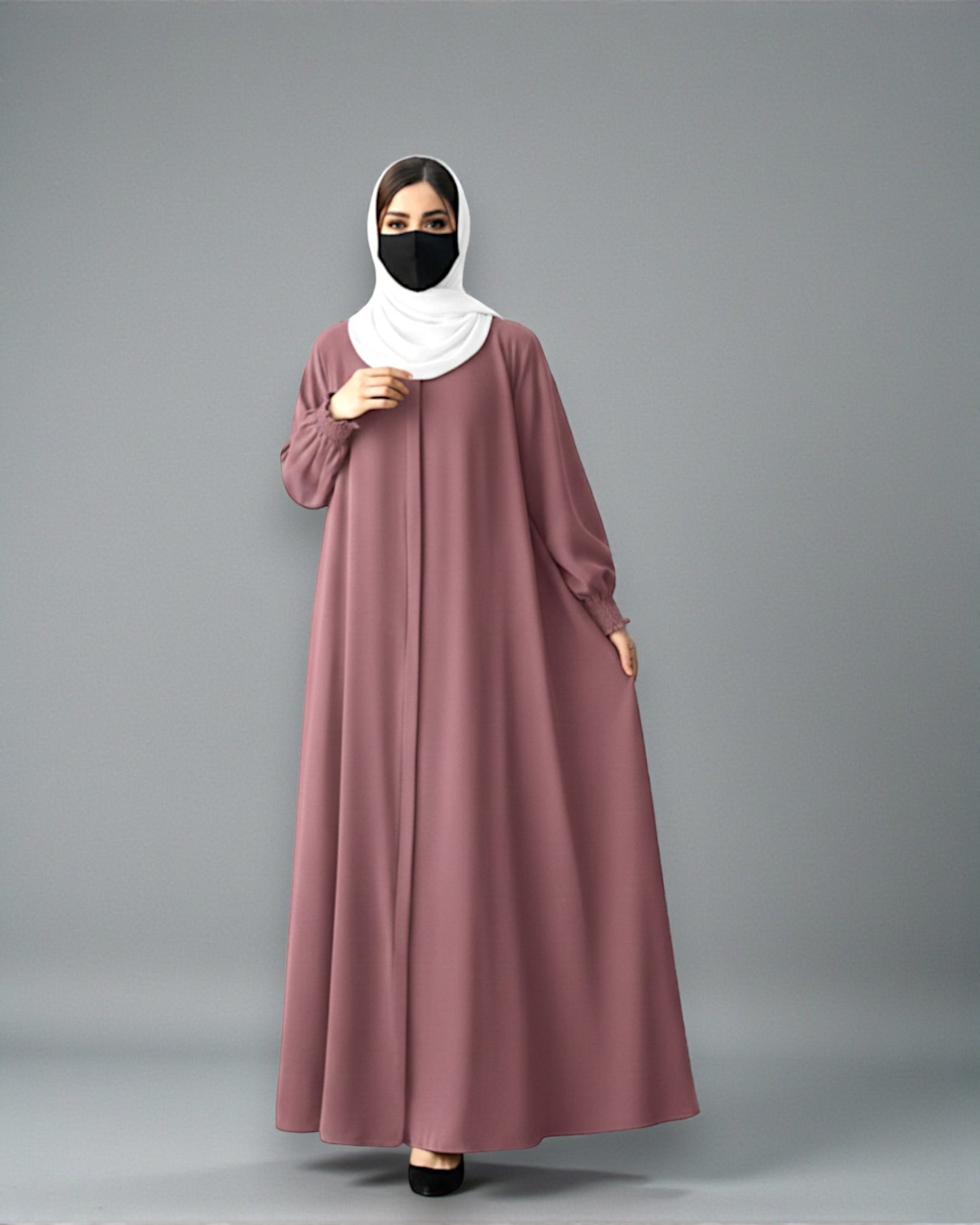 Front Open Abaya with Zipper Opening, Umbrella Flare and Matching Belt