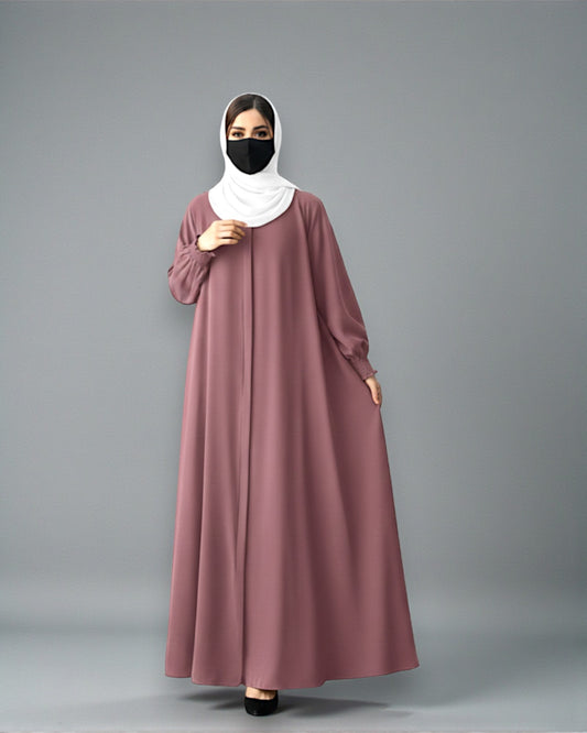 Front Open Abaya with Zipper Opening, Umbrella Flare and Matching Belt