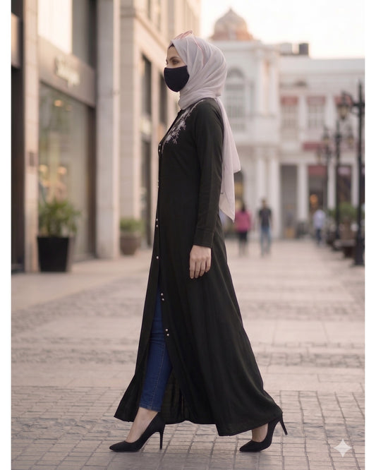 Black  Mahram-Abaya For Wedding  with Handwork Embellishments