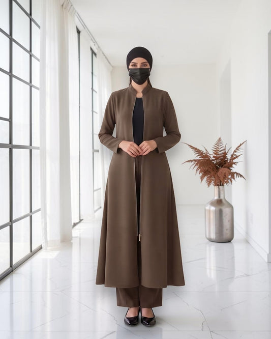 Modest Workwear Long Top with Hijab | Optional Pant |Taupe