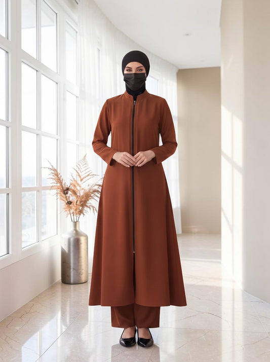 Modest Workwear Long Top with Hijab | Optional Pant |Deep Brick