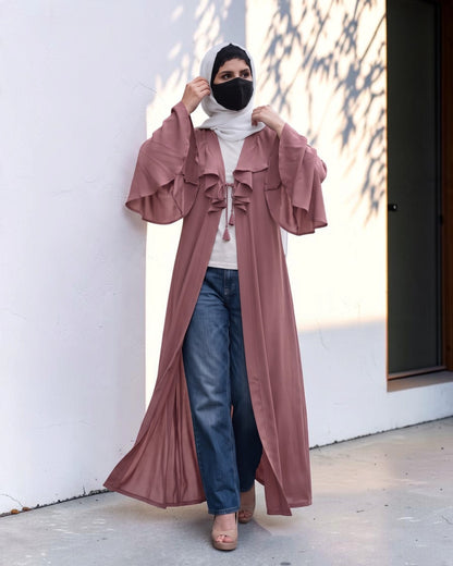 Ruffle Yoke Cardigan Abaya with Statement Bell Sleeves