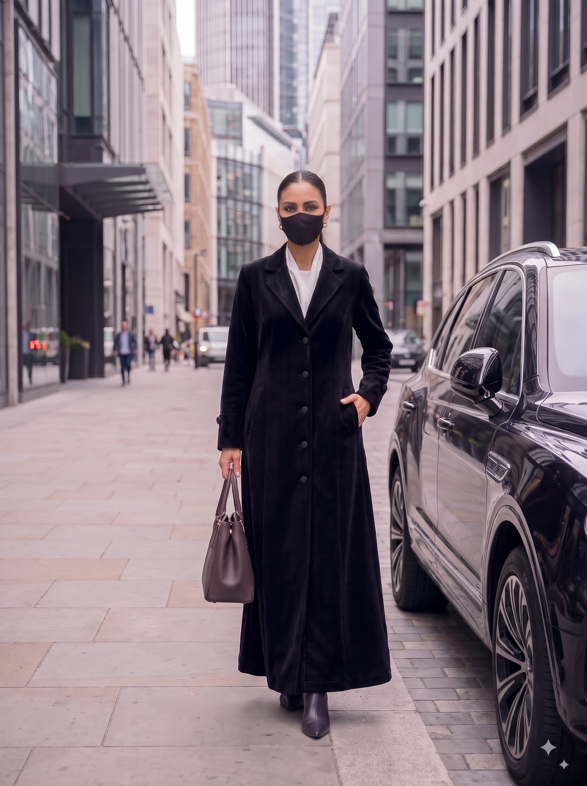 Tailored Long Velvet Abaya Coat