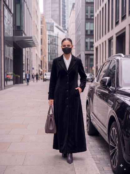 Tailored Long Velvet Abaya Coat