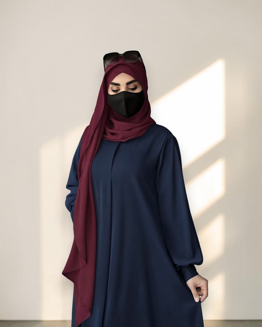 Blue Abaya for Women with Mandarin Collar