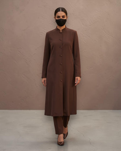 Business Suit for Women with Coat-Style Top | Optional Trouser & Hijab | Brown