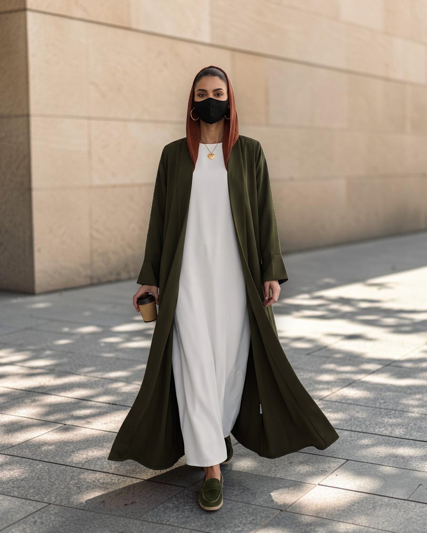 Open Abaya Shrug with Hijab & Optional Inner | open-abaya-shrug| Dark Olive