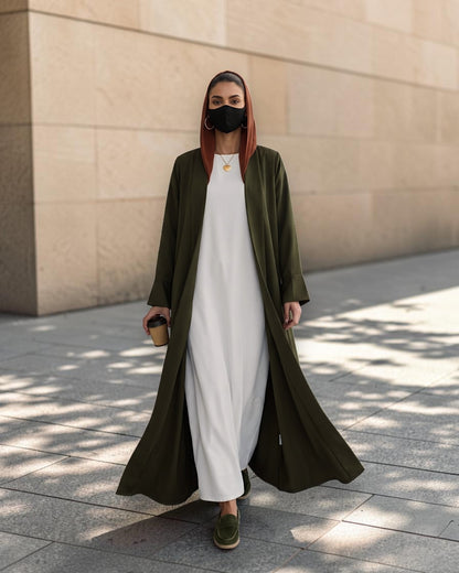 Open Abaya Shrug with Hijab & Optional Inner | open-abaya-shrug| Dark Olive