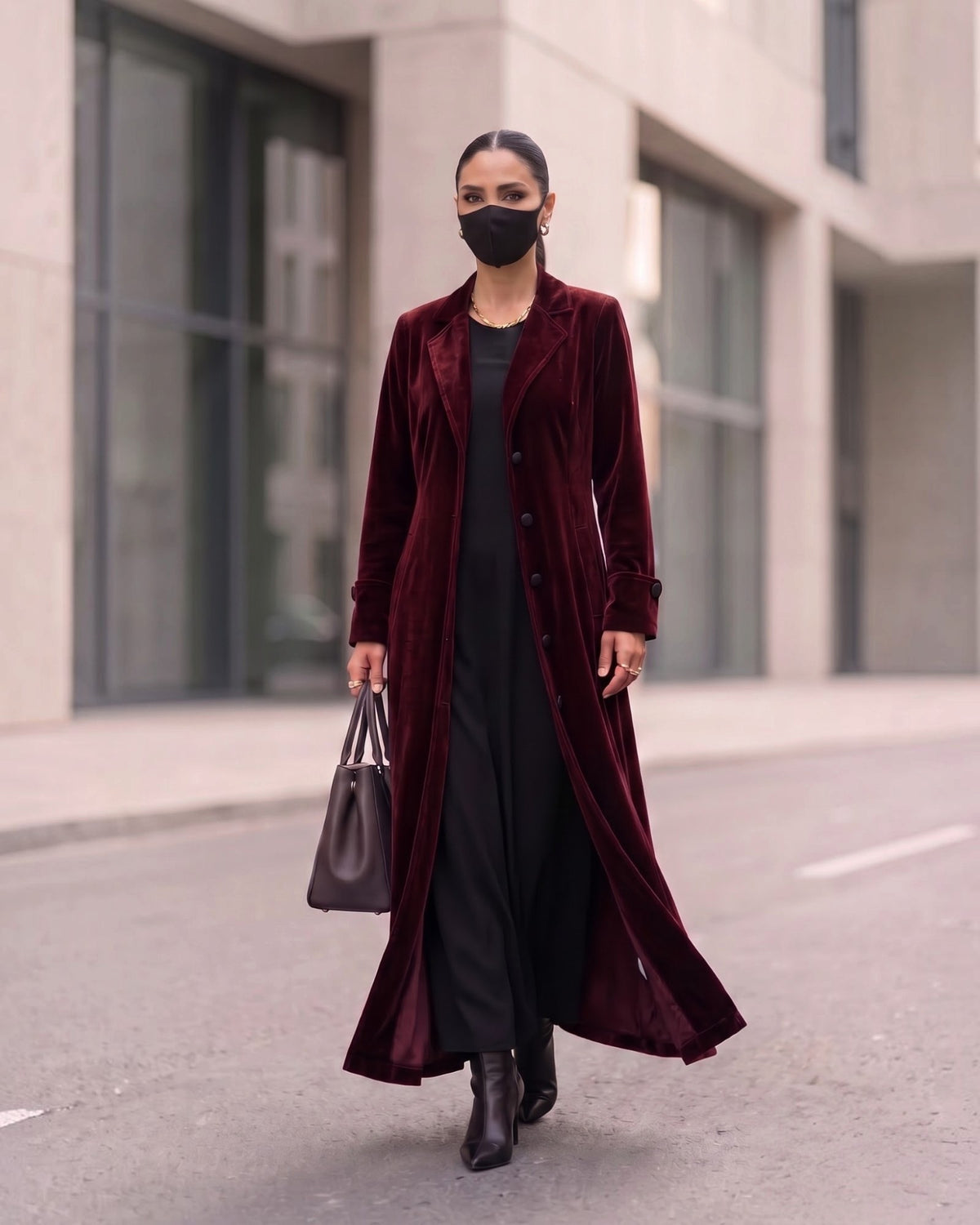 Structured Velvet Abaya Coat with Tailored Lapels