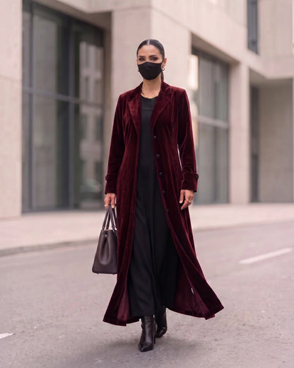 Structured Velvet Abaya Coat with Tailored Lapels