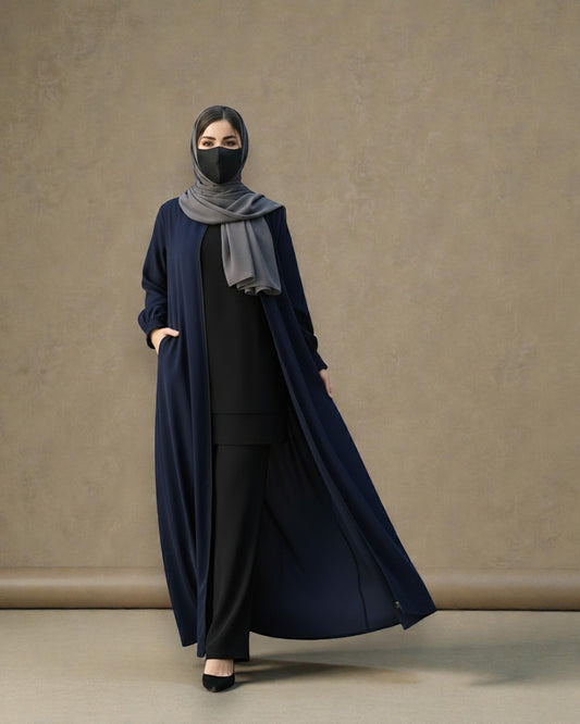 Front Open Abaya with Zipper Opening, Umbrella Flare and Matching Belt