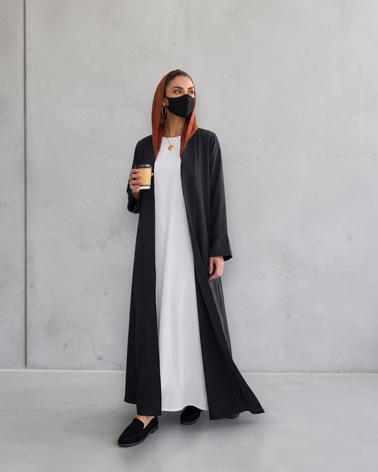 Open Abaya Shrug with Hijab & Optional Inner | Black