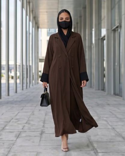 Elegant Double-Breasted Coat Style Abaya with Contrast Collar