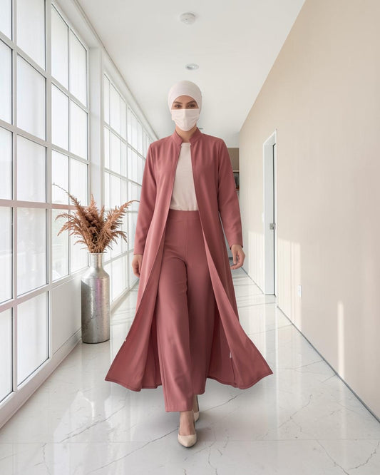 Modest Workwear Long Top with Hijab | Optional Pant |Puce Pink