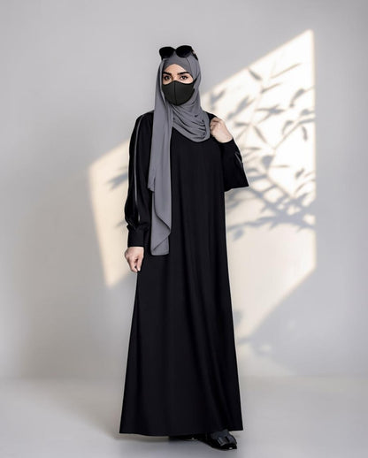 Designer Black Closed Abaya with Sleeve Piping and Pockets