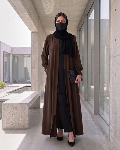 Front Open Abaya with Zipper Opening, Umbrella Flare and Matching Belt