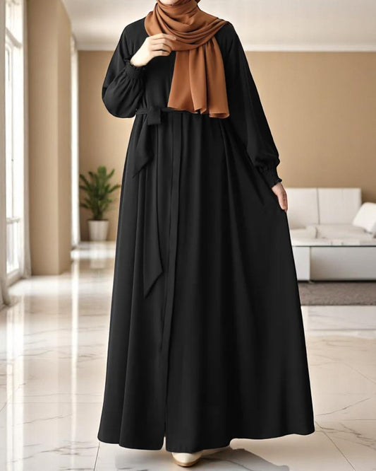 Front Open Abaya with Zipper Opening, Umbrella Flare and Matching Belt