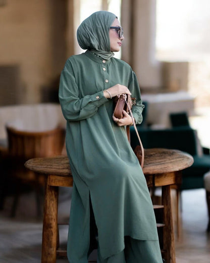 Co-ord Abaya Set for Women Ð Firdaus Fabric with Wide Palazzo & Tunic