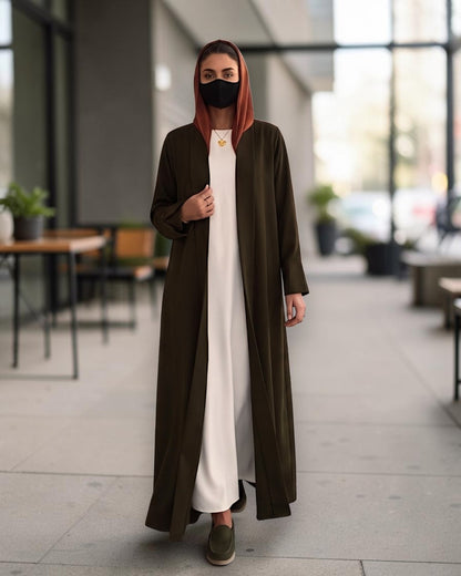 Open Abaya Shrug with Hijab & Optional Inner | Dark Olive