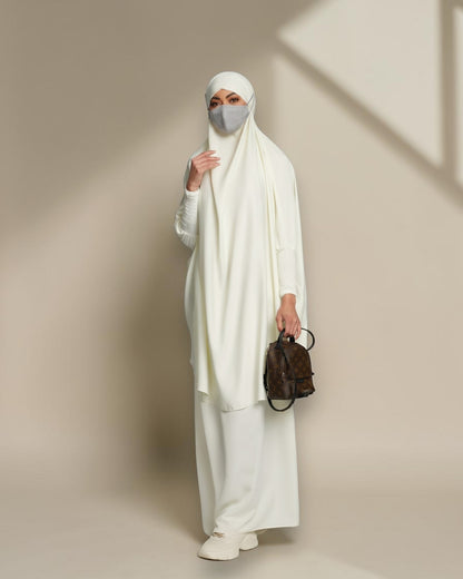 Elegant Two Piece Jilbab Set in Luxurious Flow Crepe Fabric with Flared Skirt and Full Size Khimar