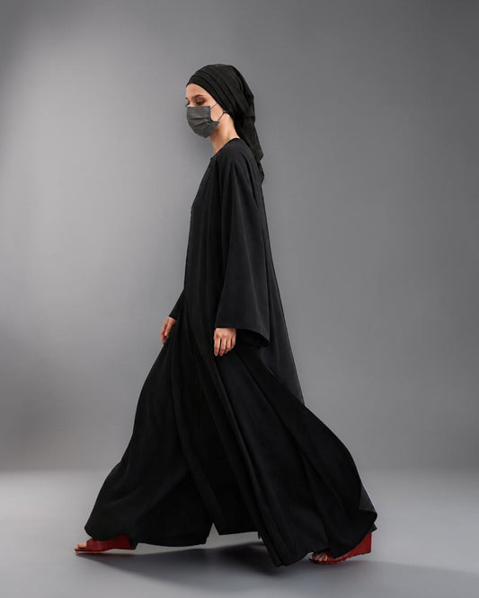 Black Abaya-like Co-ord Set with Long Tunic and Elasticated Bottom