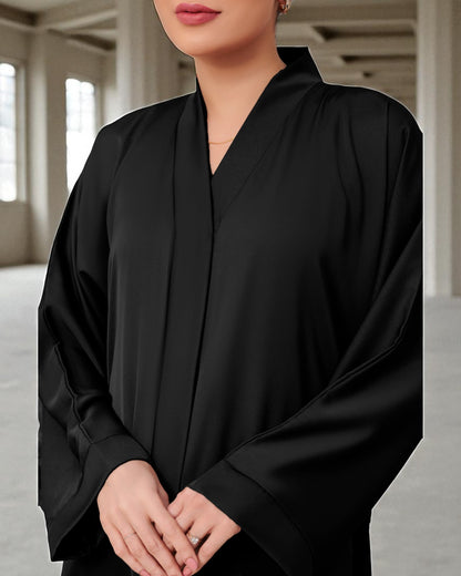 Front Open Burqa in Firdaus Fabric with Wide Sleeves & Minimal Button Closure