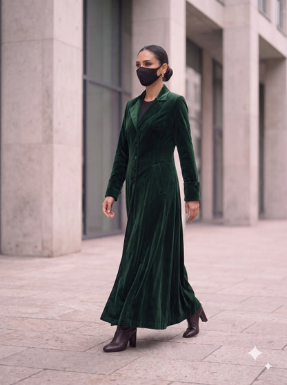 Tailored Velvet Coat Abaya with Lapel Collar