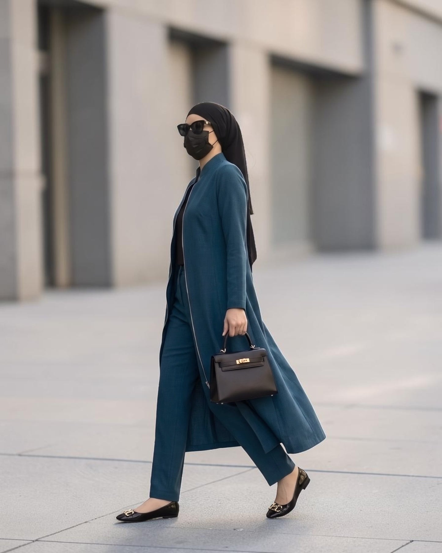 Modest Workwear Long Top with Hijab | Optional Pant |Dark Teal