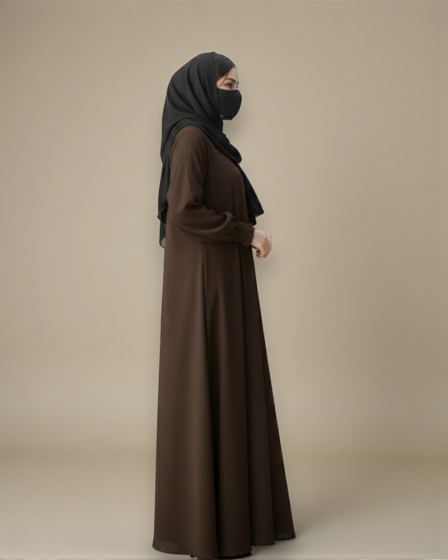 Front Open Abaya with Zipper Opening, Umbrella Flare and Matching Belt
