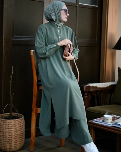 Co-ord Abaya Set for Women Ð Firdaus Fabric with Wide Palazzo & Tunic