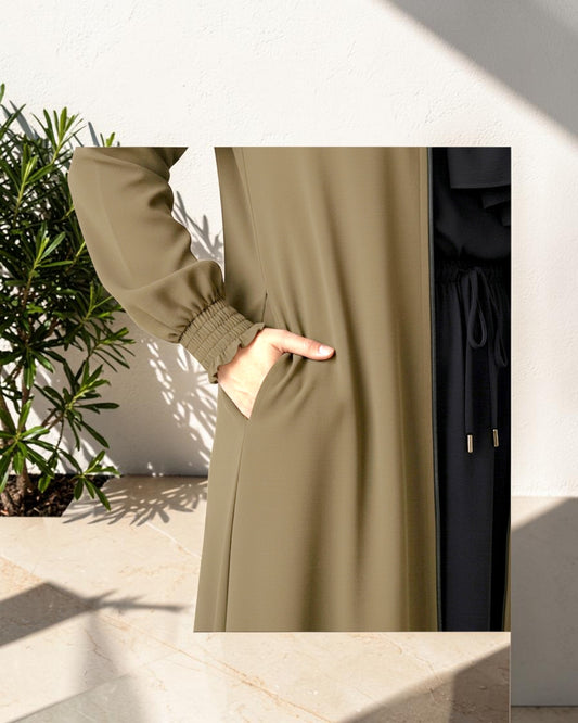 Front Open Abaya with Zipper Opening, Umbrella Flare and Matching Belt