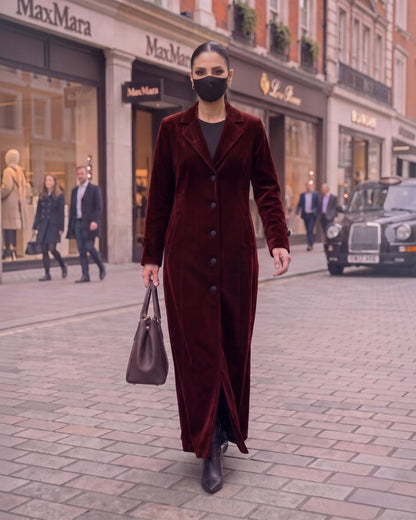 Structured Velvet Abaya Coat with Tailored Lapels