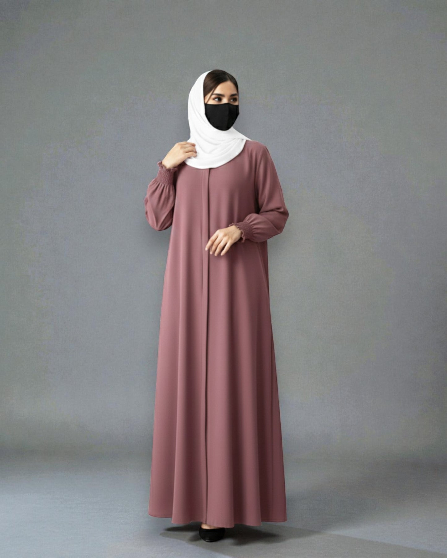 Front Open Abaya with Zipper Opening, Umbrella Flare and Matching Belt