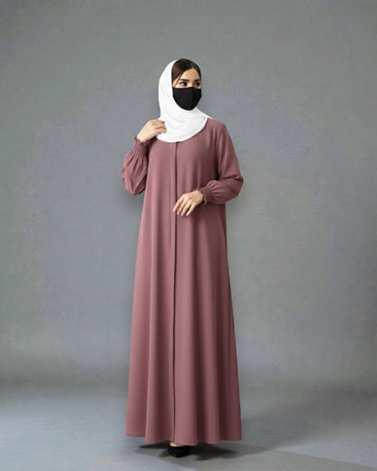 Front Open Abaya with Zipper Opening, Umbrella Flare and Matching Belt