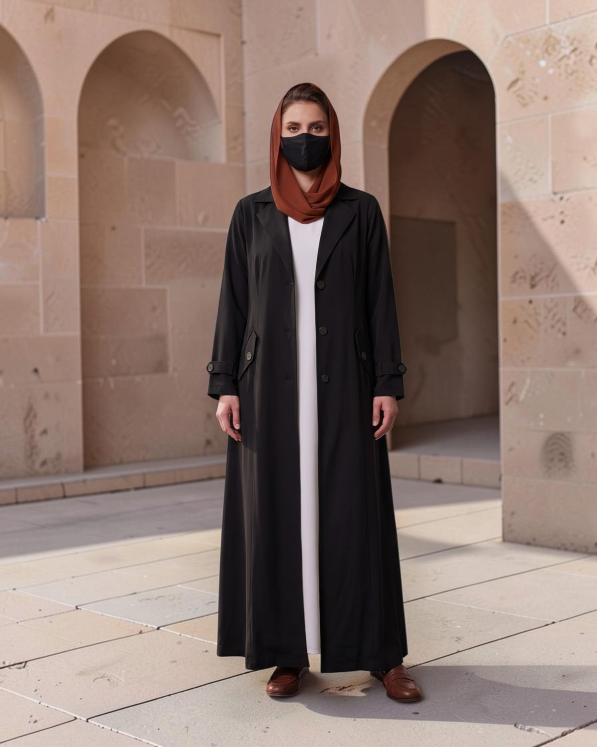 Executive Abaya Coat with Structured Shoulders (Black)