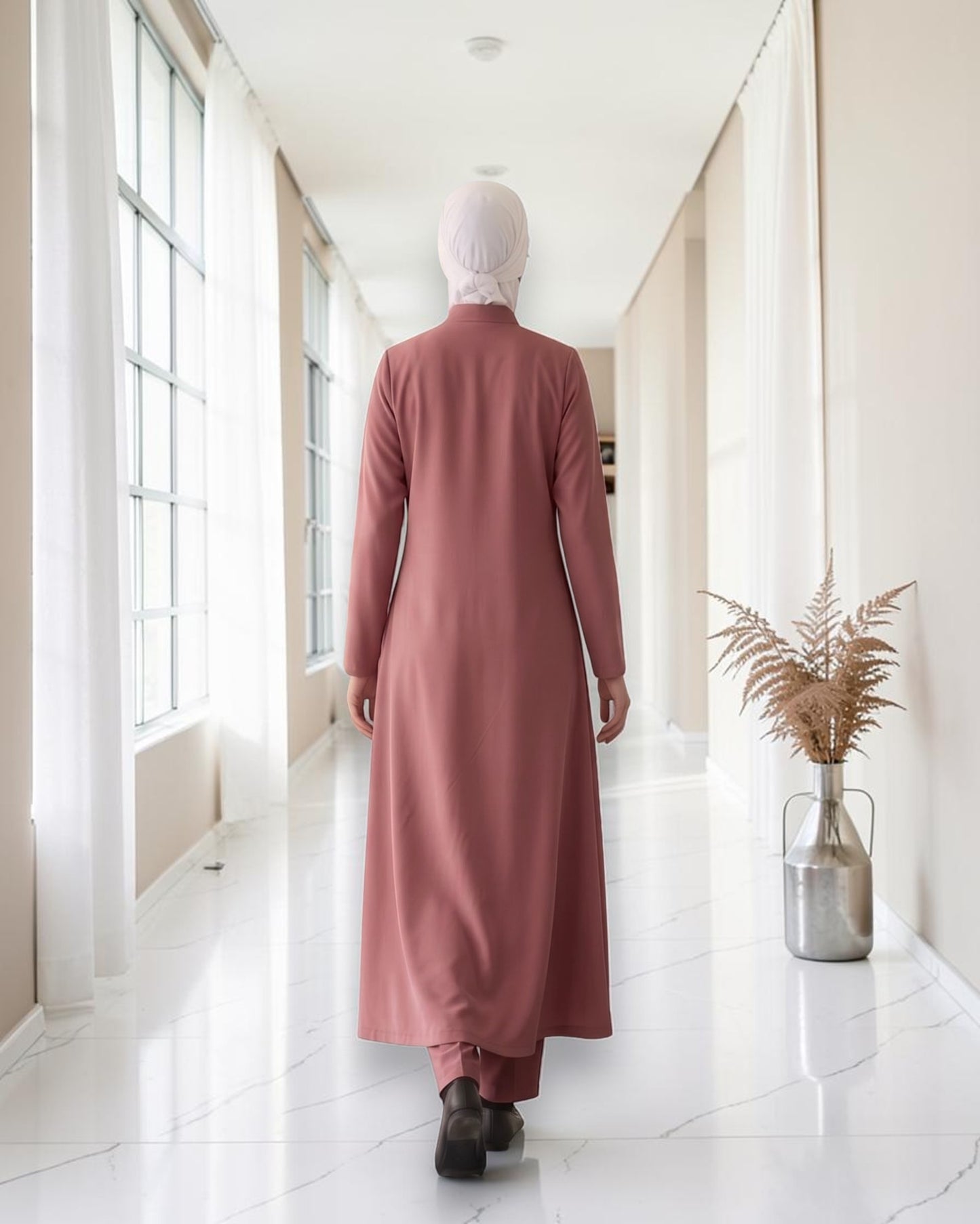 Modest Workwear Long Top with Hijab | Optional Pant |Puce Pink