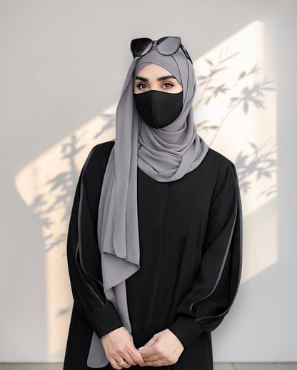Designer Black Closed Abaya with Sleeve Piping and Pockets