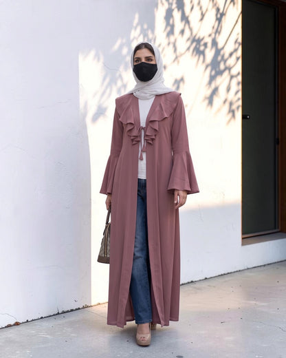 Ruffle Yoke Cardigan Abaya with Statement Bell Sleeves