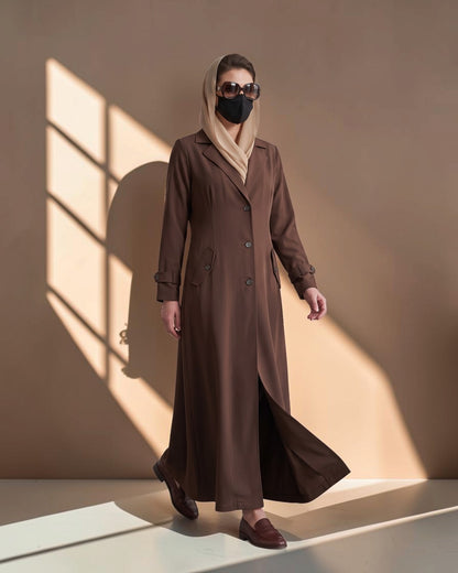 Executive Abaya Coat with Structured Shoulders (Brown)