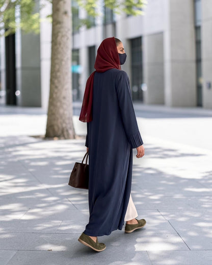 Open Abaya Shrug with Hijab & Optional Inner | open-abaya-shrug| Navy Blue