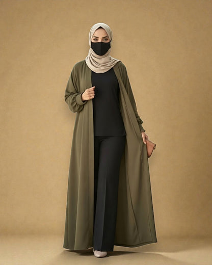 Front Open Abaya with Zipper Opening, Umbrella Flare and Matching Belt