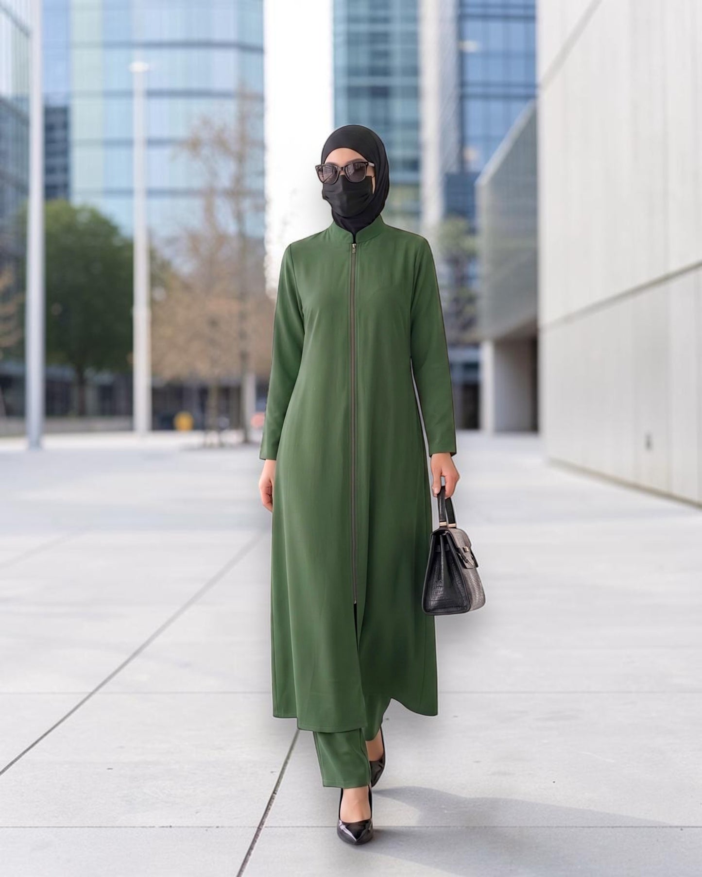 Modest Workwear Long Top with Hijab | Optional Pant |Jade Green