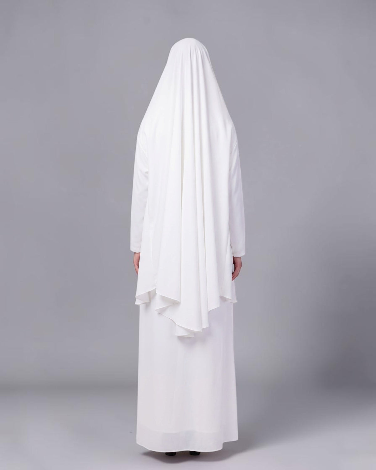 White Jilbab Duo with Convertible Sleeved Khimar For Haj Or Umrah