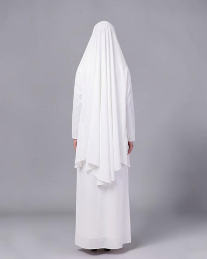 White Jilbab Duo with Convertible Sleeved Khimar For Haj Or Umrah