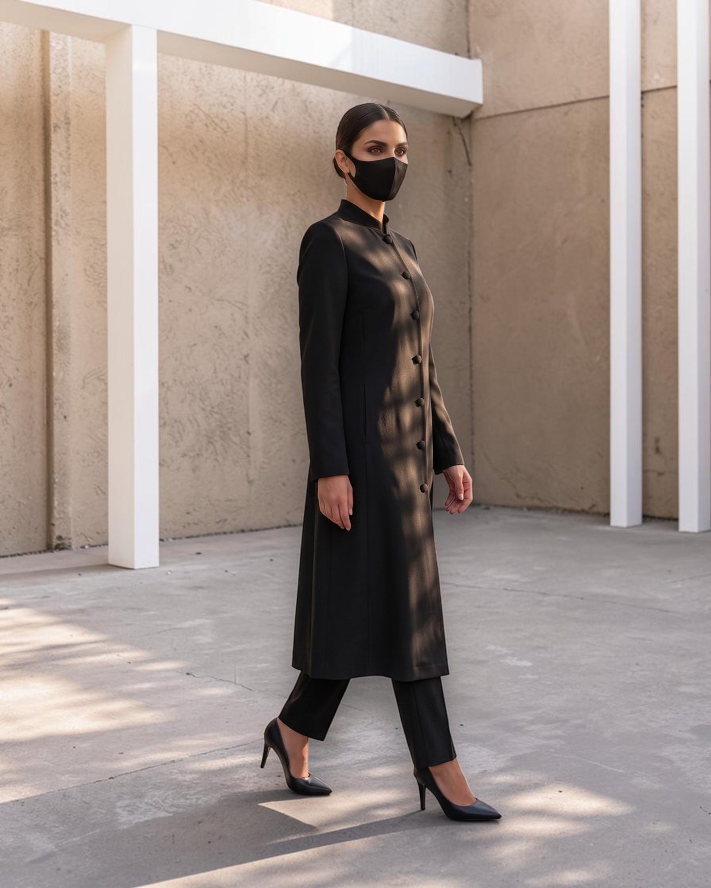 Business Suit for Women with Coat-Style Top | Optional Trouser & Hijab | Black